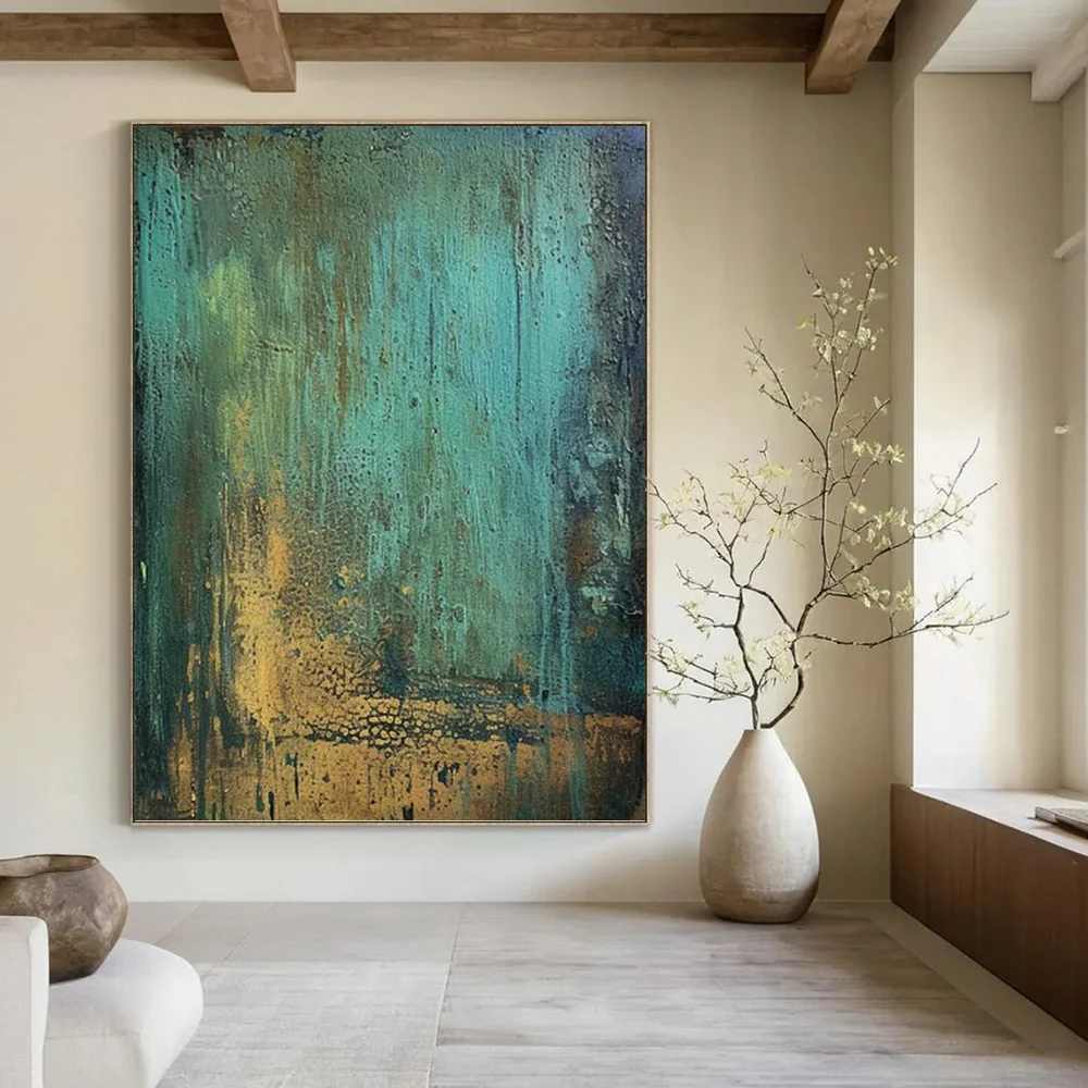 Gold_Teal_Abstract_Textured_Canvas_Artwork_8ICU9 wall art